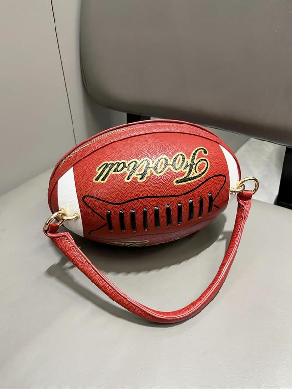 Creative Football Shaped Handbag, Fashionable Letter Pattern Zipper Handbag, Casual Versatile  Handbag for Women