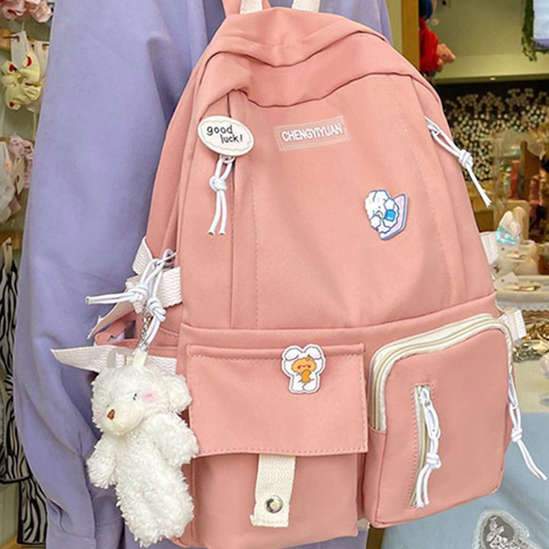 Women's Girls Casual Backpack Fashion School Bags with Cute Pendant Simple Style for Travel Outdoor Sport