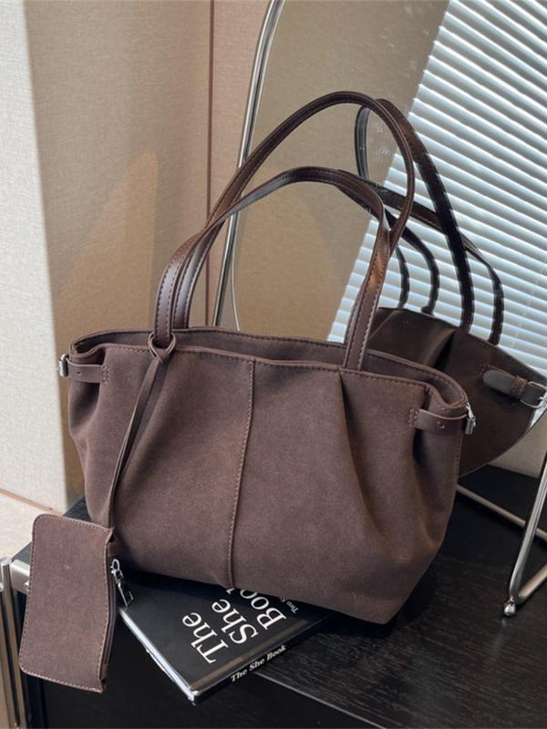 Women's Solid Color Suede Tote Bag, Fashionable Large Capacity Shoulder Bag for Work & Daily Used, Casual Trendy Versatile High-quality Daily Commuting Bag