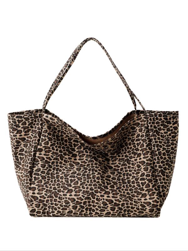 Fashion Leopard Print Canvas Tote Bag, Large Capacity Shoulder Bag for Women, Casual Trendy Versatile High-quality Daily Commuting Bag, Girl Fashionable Shopping Bag