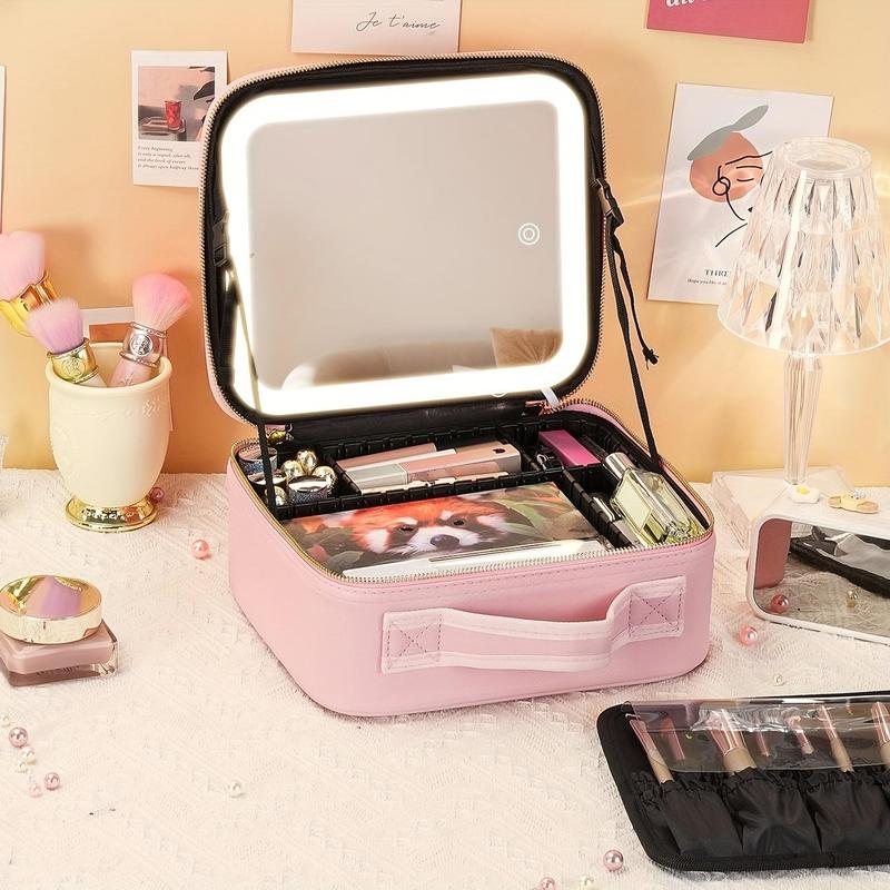 Portable Makeup Case with Mirror, Large Capacity Cosmetic Organizer with Adjustable Dividers, Professional Makeup Tools Storage Box for Women