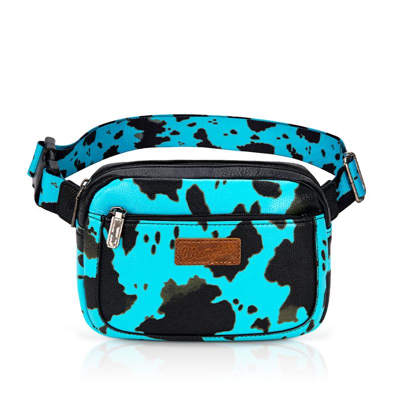 Wrangler [MegaLive] Summer Moo Moo Cow Print Waist Pack Western Crossbody Bags for Women with Adjustable Strap