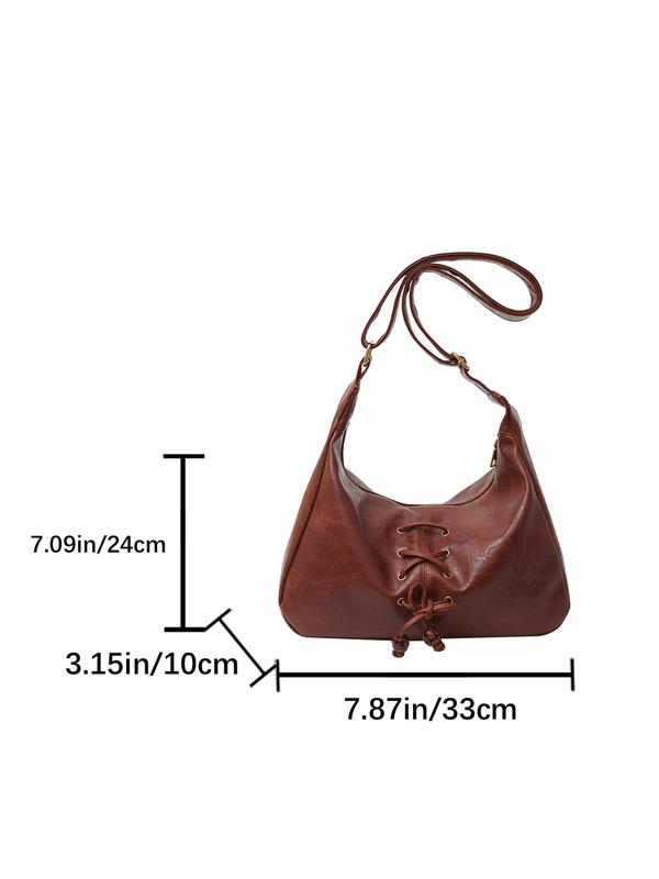 Women's Fashionable Lace Up Design Tote Bag, Casual Large Capacity Shoulder Bag for Daily Used, Trendy Versatile High-quality Daily Commuting Bag