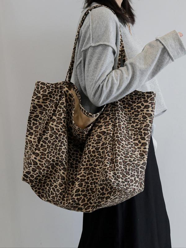 Fashion Leopard Print Canvas Tote Bag, Large Capacity Shoulder Bag for Women, Casual Trendy Versatile High-quality Daily Commuting Bag, Girl Fashionable Shopping Bag