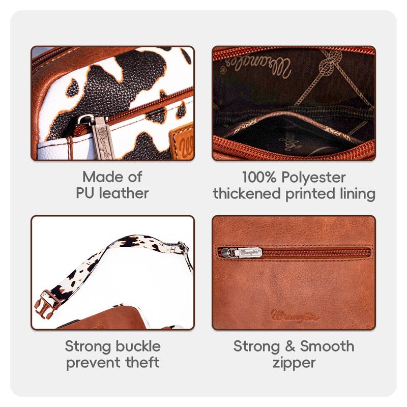 Wrangler [MegaLive] Summer Moo Moo Cow Print Waist Pack Western Crossbody Bags for Women with Adjustable Strap