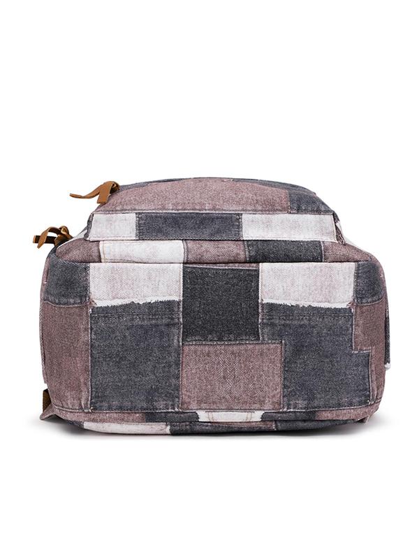 Fashion Patchwork Print Backpack, Casual Versatile Nylon Zipper Backpack for School & Travel, Unisex