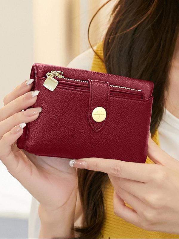 Women's Simple Plain Color Short Wallet,  Casual Versatile Zipper Wallet, Simple All-match Purse for Daily Life