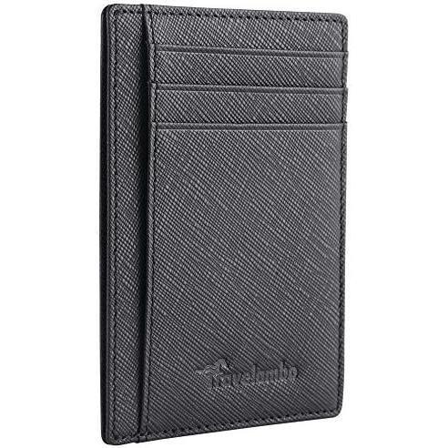 Slim Wallet Front Pocket Minimalist Leather RFID Blocking Medium Size, Black Cros