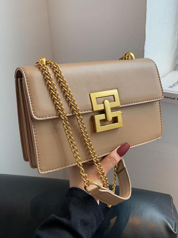 Women's Chain Strap Pu Leather Crossbody Bag, 2024 New Style Simple All-match Solid Color Bag with Buckle Design, Trendy Shoulder Bag for Daily Used, Girlfriend Gifts, Luxury Designer bag