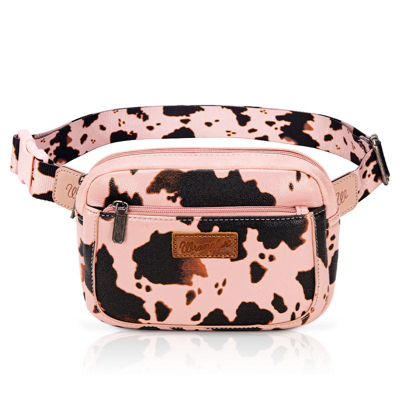 Wrangler [MegaLive] Summer Moo Moo Cow Print Waist Pack Western Crossbody Bags for Women with Adjustable Strap