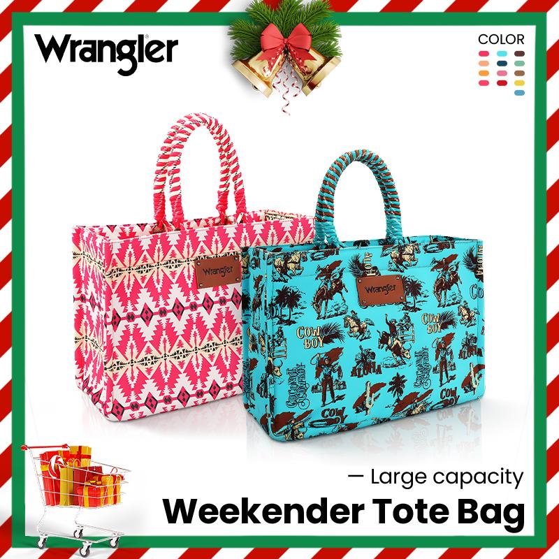 [Wrangler] Fall Winter Dual Sided Print Braided Handles Canvas Weekender Tote Bag Women with Large Capacity, for Vacation, Holidays, Work