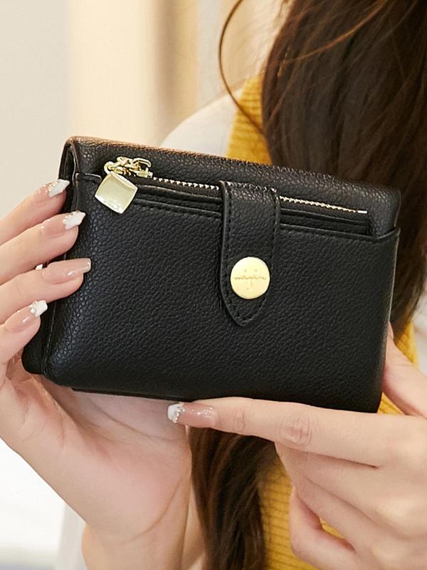 Women's Simple Plain Color Short Wallet,  Casual Versatile Zipper Wallet, Simple All-match Purse for Daily Life