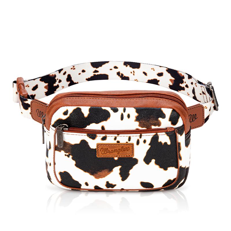 Wrangler [MegaLive] Summer Moo Moo Cow Print Waist Pack Western Crossbody Bags for Women with Adjustable Strap