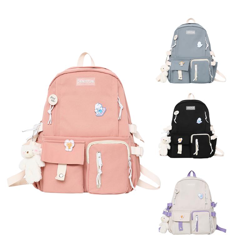 Women's Girls Casual Backpack Fashion School Bags with Cute Pendant Simple Style for Travel Outdoor Sport