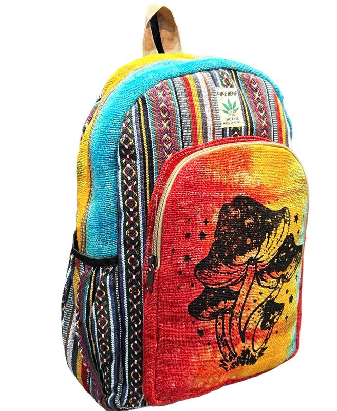 Handmade Tie Dye Backpack | Mushroom Backpack Hemp Bag Travel Backpack One Size Large Nepal Bag