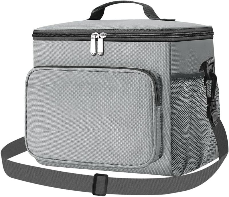 Lunch Bag, 12L Insulated Lunch Bag with Adjustable Shoulder Strap, Lunch Box with Upgraded Leakproof Lining for W Men, Collapsible Large Cooler Bag for Work Picnic Camping- Upgraded Grey