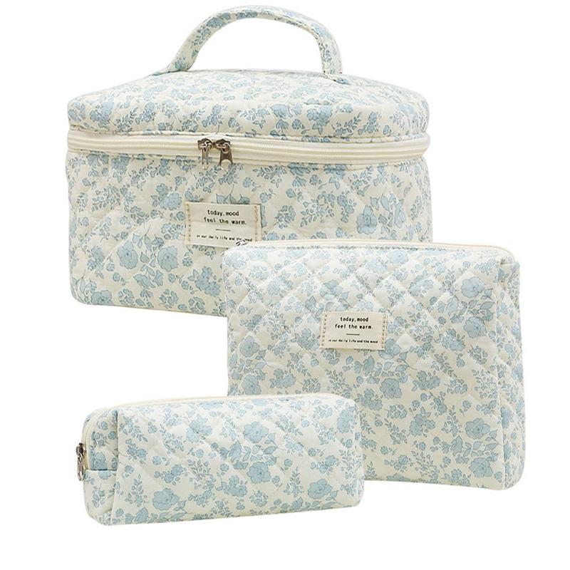 Floral Pattern Makeup Bag Set, 3pcs set Zipper Cosmetic Storage Bag, Multi-use Organizer for Skincare, Cosmetic, Stationery