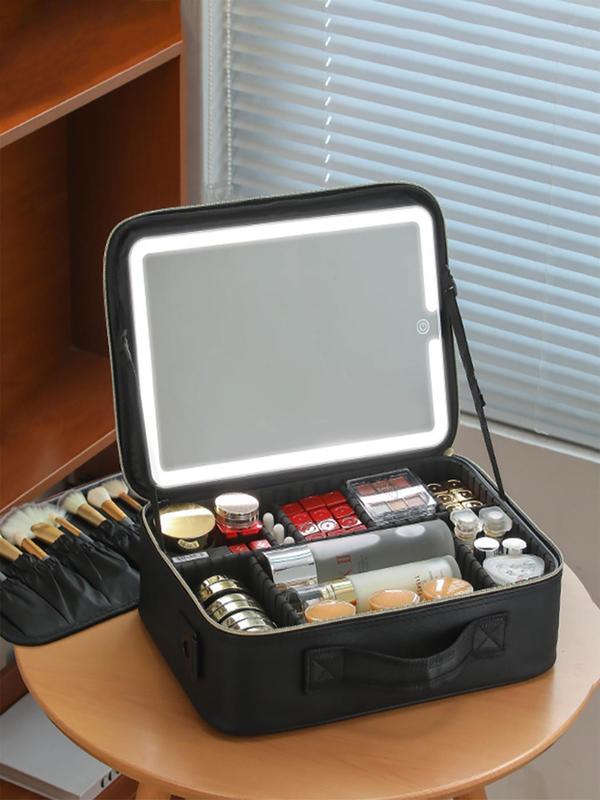 Portable Makeup Bag with LED Light, Large Capacity Cosmetic Storage Box, Travel Portable Makeup Bag Case with Mirror, Makeup Tools, Stocking Fillers