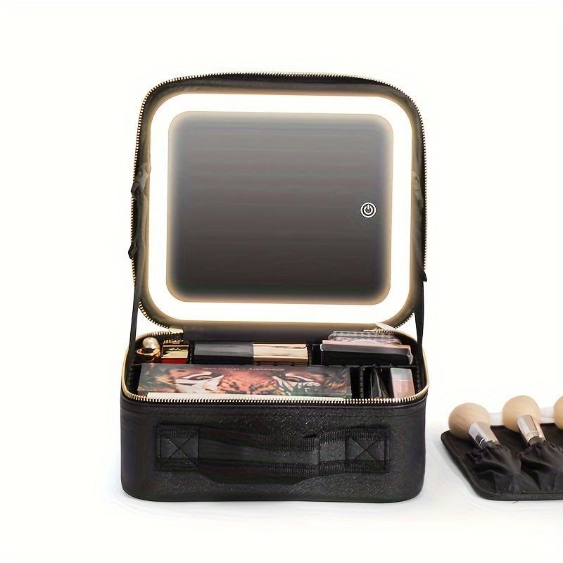 Portable Makeup Case with Mirror, Large Capacity Cosmetic Organizer with Adjustable Dividers, Professional Makeup Tools Storage Box for Women