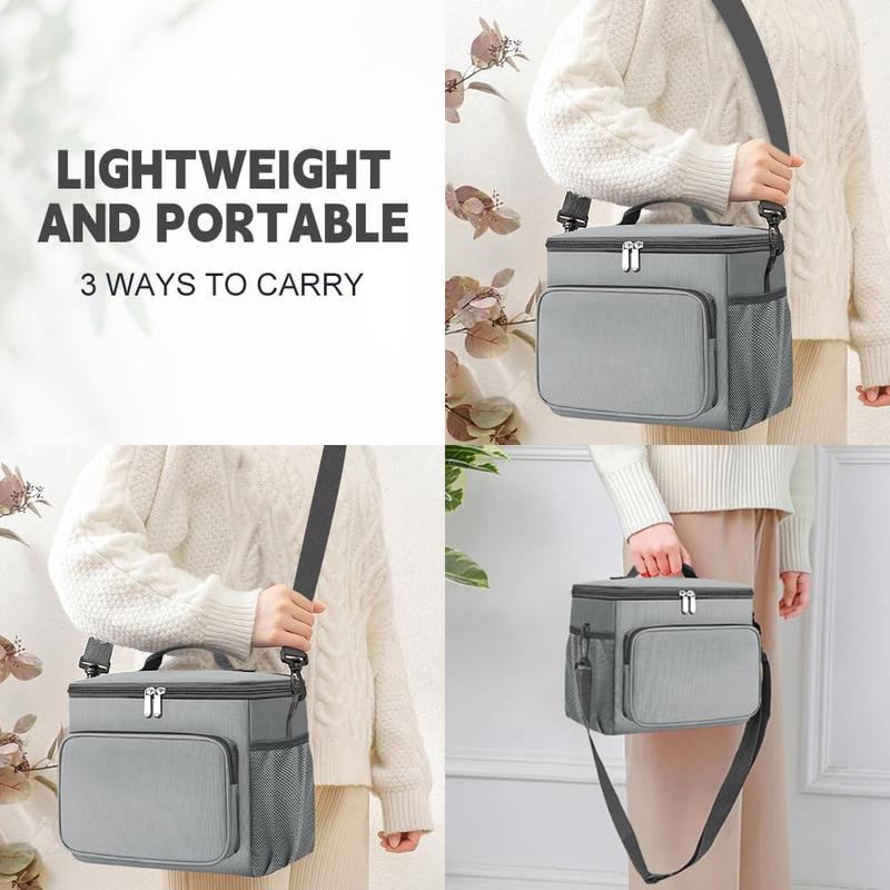 Lunch Bag, 12L Insulated Lunch Bag with Adjustable Shoulder Strap, Lunch Box with Upgraded Leakproof Lining for W Men, Collapsible Large Cooler Bag for Work Picnic Camping- Upgraded Grey