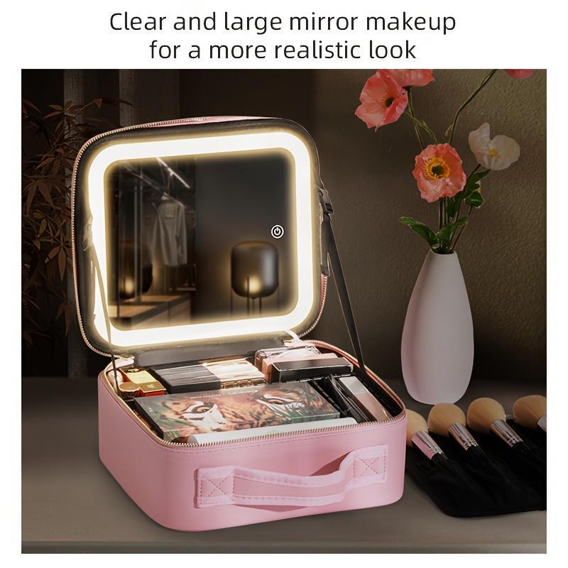 Portable Makeup Case with Mirror, Large Capacity Cosmetic Organizer with Adjustable Dividers, Professional Makeup Tools Storage Box for Women