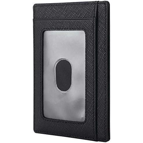 Slim Wallet Front Pocket Minimalist Leather RFID Blocking Medium Size, Black Cros