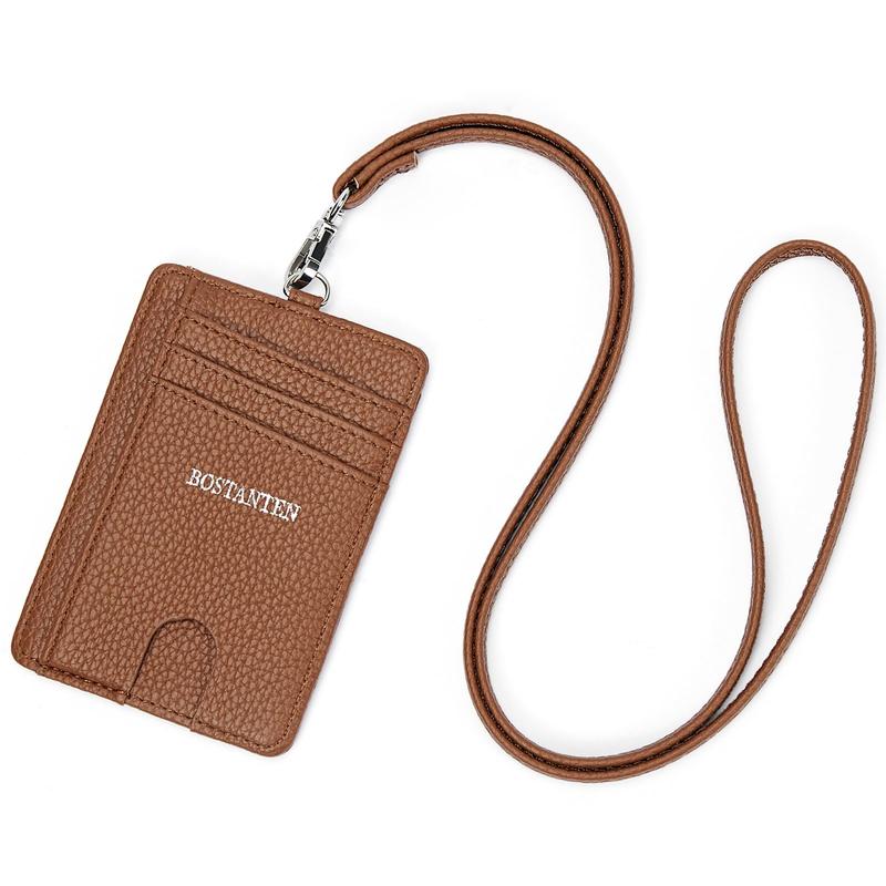 BOSTANTEN Slim Wallet Women with Leather Neck Lanyard RFID Blocking Credit Card Holder Front Pocket Small Wallet Beige