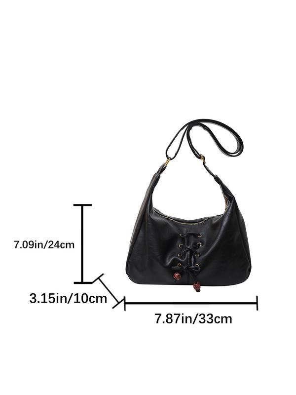 Women's Fashionable Lace Up Design Tote Bag, Casual Large Capacity Shoulder Bag for Daily Used, Trendy Versatile High-quality Daily Commuting Bag