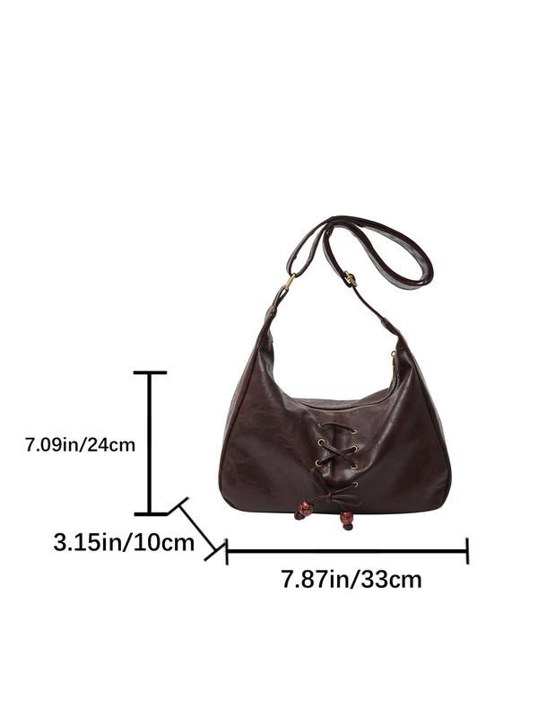 Women's Fashionable Lace Up Design Tote Bag, Casual Large Capacity Shoulder Bag for Daily Used, Trendy Versatile High-quality Daily Commuting Bag