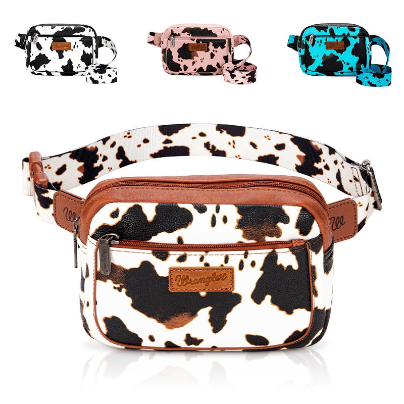 Wrangler [MegaLive] Summer Moo Moo Cow Print Waist Pack Western Crossbody Bags for Women with Adjustable Strap