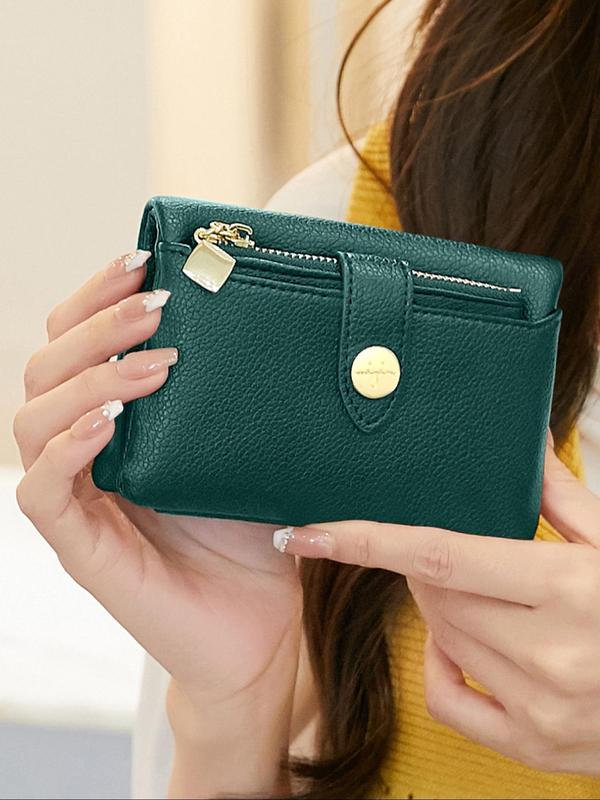 Women's Simple Plain Color Short Wallet,  Casual Versatile Zipper Wallet, Simple All-match Purse for Daily Life