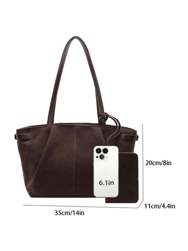 Women's Solid Color Suede Tote Bag, Fashionable Large Capacity Shoulder Bag for Work & Daily Used, Casual Trendy Versatile High-quality Daily Commuting Bag