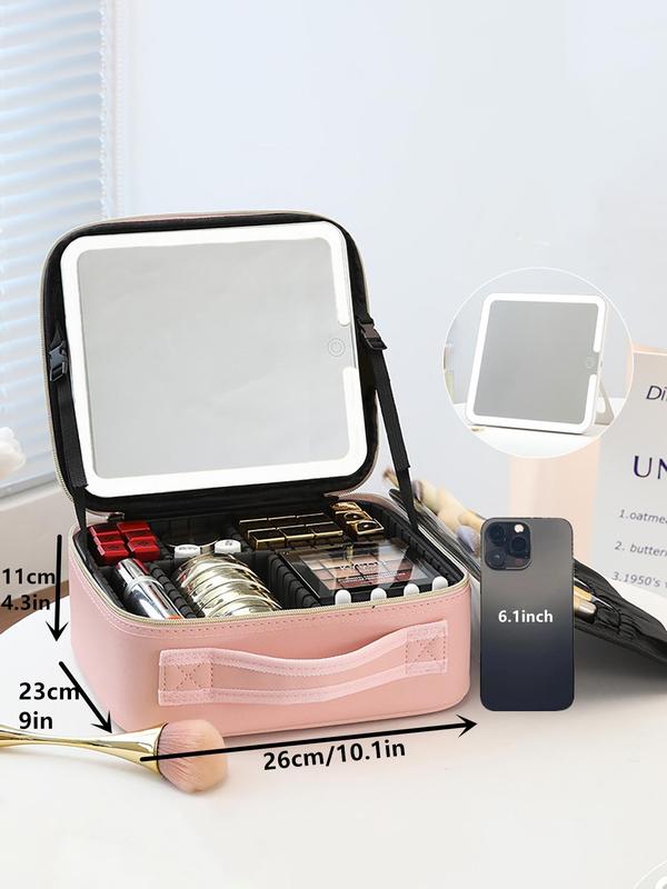 Portable Makeup Bag with LED Light, Large Capacity Cosmetic Storage Box, Travel Portable Makeup Bag Case with Mirror, Makeup Tools, Stocking Fillers