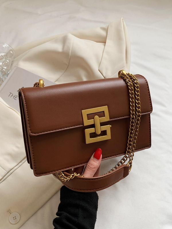 Women's Chain Strap Pu Leather Crossbody Bag, 2024 New Style Simple All-match Solid Color Bag with Buckle Design, Trendy Shoulder Bag for Daily Used, Girlfriend Gifts, Luxury Designer bag