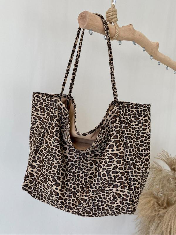 Fashion Leopard Print Canvas Tote Bag, Large Capacity Shoulder Bag for Women, Casual Trendy Versatile High-quality Daily Commuting Bag, Girl Fashionable Shopping Bag