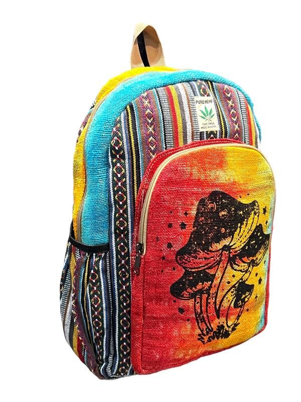 Handmade Tie Dye Backpack | Mushroom Backpack Hemp Bag Travel Backpack One Size Large Nepal Bag