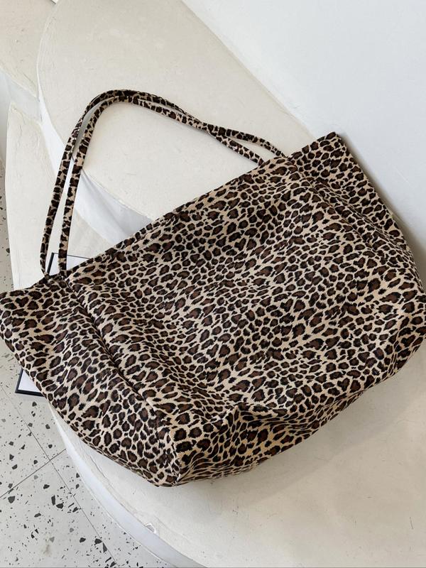 Fashion Leopard Print Canvas Tote Bag, Large Capacity Shoulder Bag for Women, Casual Trendy Versatile High-quality Daily Commuting Bag, Girl Fashionable Shopping Bag