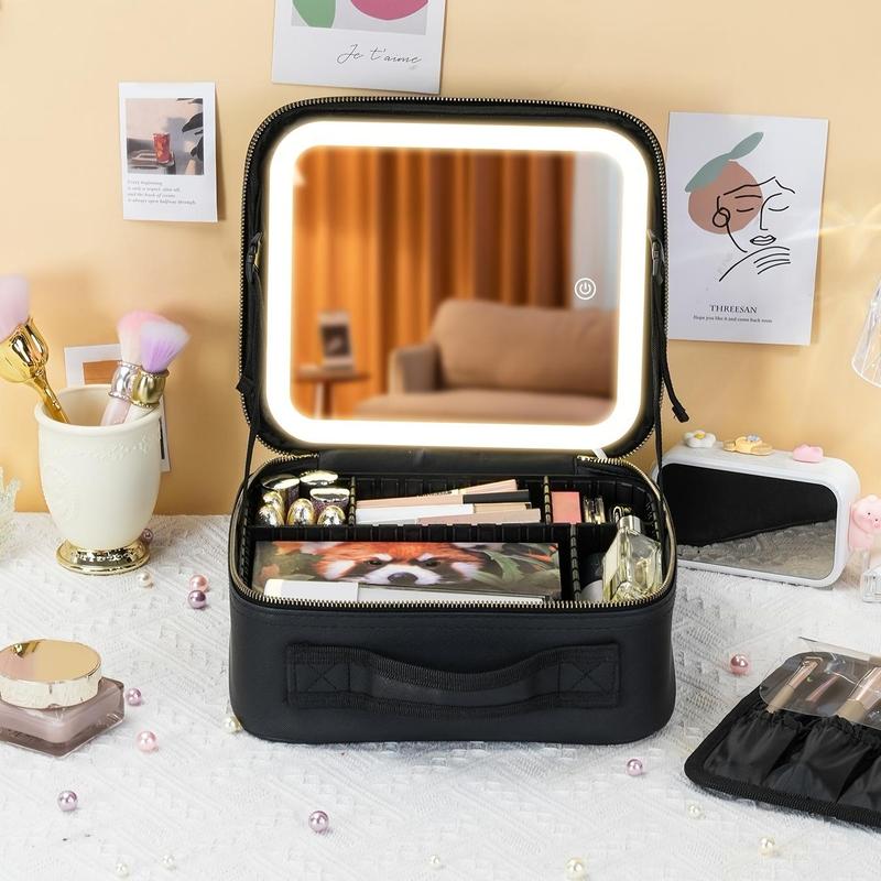 Portable Makeup Case with Mirror, Large Capacity Cosmetic Organizer with Adjustable Dividers, Professional Makeup Tools Storage Box for Women