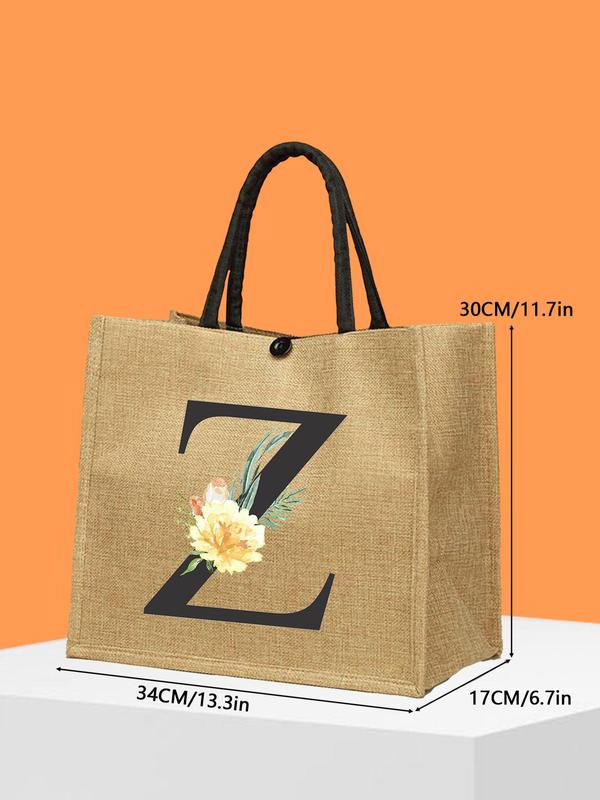 Fashionable Letter & Floral Pattern Tote Bag & Purse Bag Set, Large Capacity Travel Bag Set, Trendy Tote Bag Set for Women & Girls