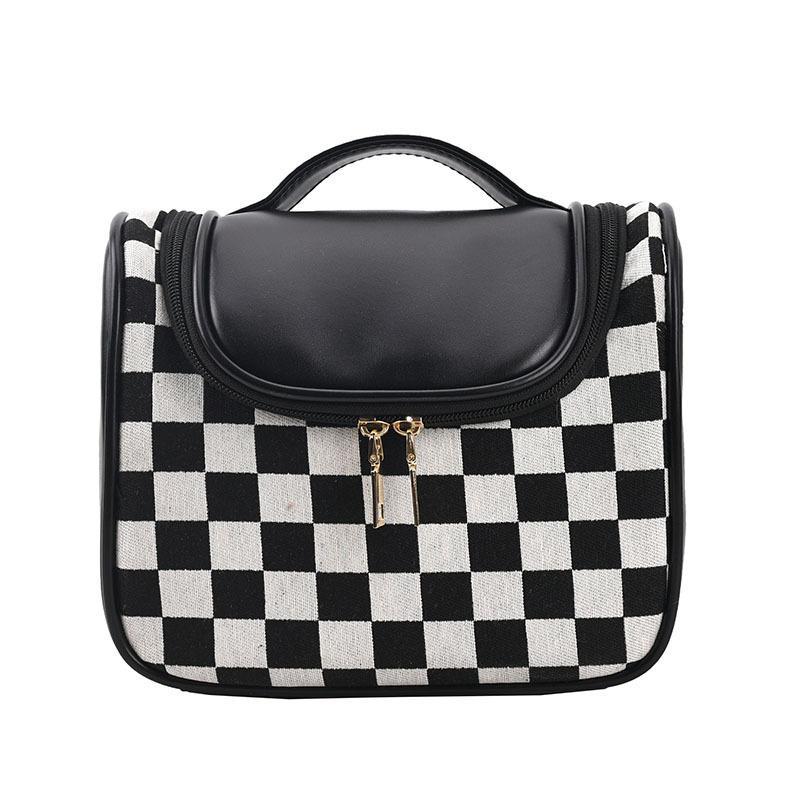 Checkerboard Pattern Toiletry Storage Bag, 1 Count Large Capacity Portable Cosmetic Bag with Handle, Zipper Makeup Bag, Versatile Storage Bag for Travel