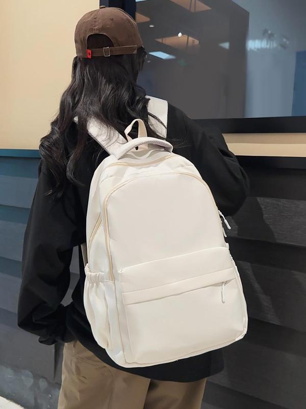 Casual Plain Zipper Backpack, Simple Versatile Computer Backpack for Women and Men, Fashion Backpack for Daily Used