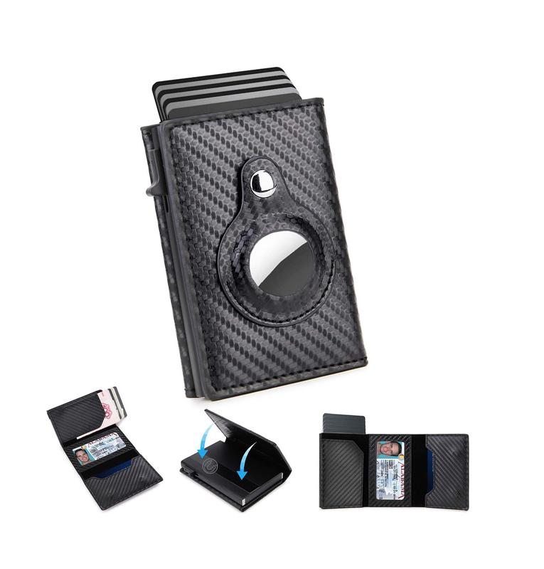 Carbon fiber Leather Card Holder Wallet with Slot，Bank Card Holder RFID Wallet Minimalist Card Holder，key box(1 PACK)