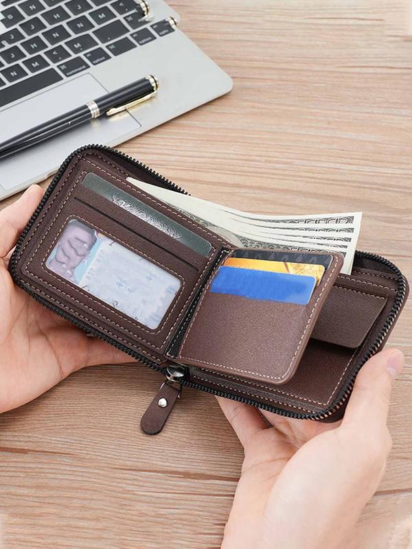 Men's Street Style Patchwork Zipper Small Wallet As Birthday Gift, Casual Trendy Wallet with Card Slots, Fashionable Wallet for Daily Use Summer 2024, Fall Outfits, Fall Freshness