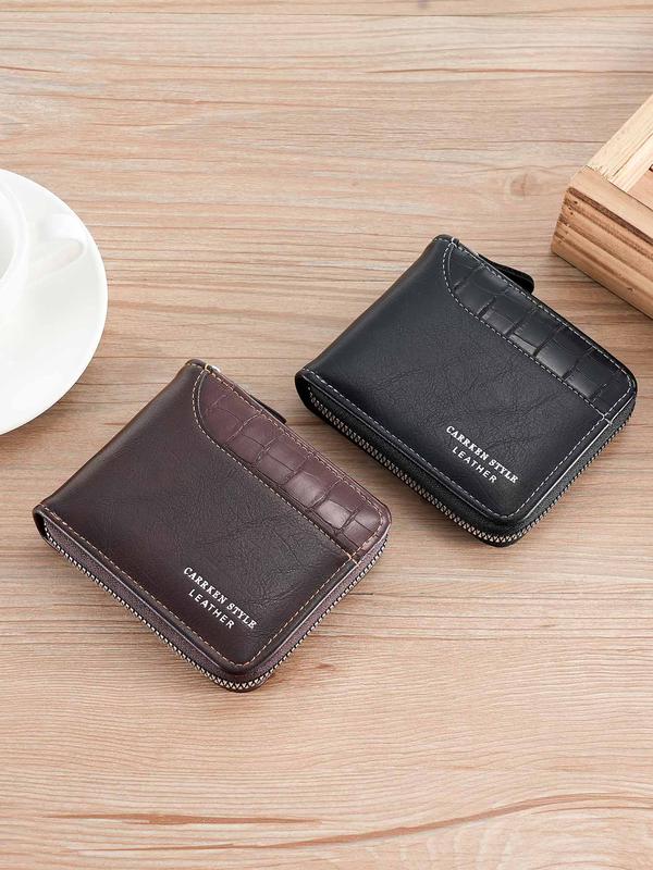 Men's Street Style Patchwork Zipper Small Wallet As Birthday Gift, Casual Trendy Wallet with Card Slots, Fashionable Wallet for Daily Use Summer 2024, Fall Outfits, Fall Freshness