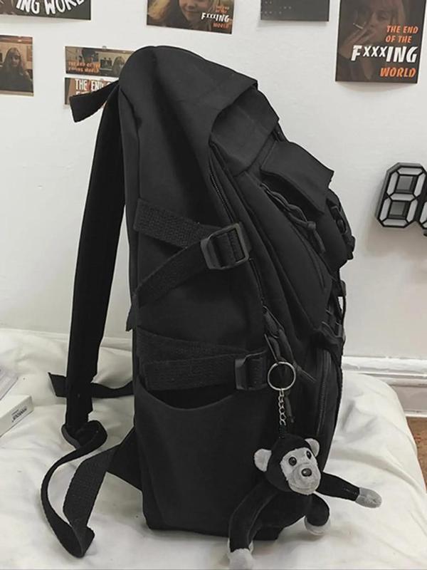 Casual Plain Backpack for School, Waterproof Large Volume Nylon Backpack with Adjustable Strap & Bag Charm for Men & Women for School Summer 2024, Fall Outfits, Fall Freshness