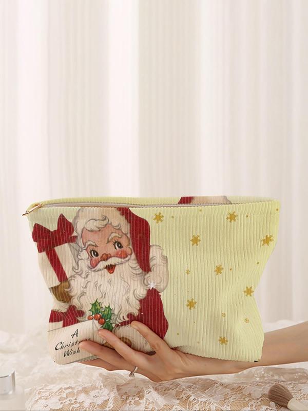 Christmas Style Santa Claus Pattern Makeup Bag, Casual Fashion Multi-functional Storage Bag, Travel Makeup Bag, Suitable for Women & All Kinds Of Occasions