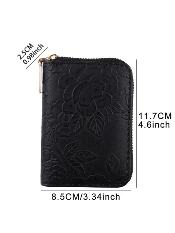 Women's Floral Embossed Zipper Short Wallet, 2024 New Style Large Capacity Multi Card Slot Card Bag, Portable Coin Purse for Daily Used