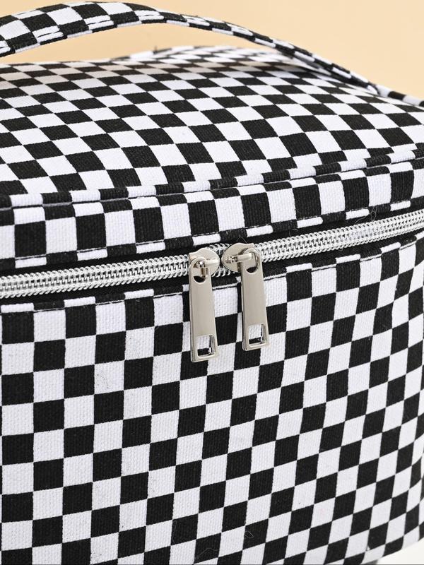 Checkerboard Pattern Makeup Bag, Summer Portable Large Capacity Cosmetic Storage Bag, Zipper Makeup Organizer Pouch, Versatile Storage Bag for Travel, Gym, Office, Bathroom