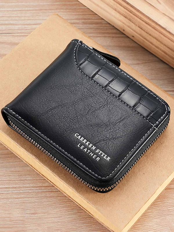 Men's Street Style Patchwork Zipper Small Wallet As Birthday Gift, Casual Trendy Wallet with Card Slots, Fashionable Wallet for Daily Use Summer 2024, Fall Outfits, Fall Freshness