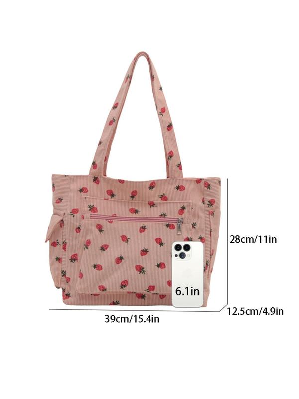 Women's Strawberry Pattern Tote Bag, Large Capacity Shoulder Bag, Casual Trendy Versatile High-quality Daily Commuting Bag, Girl Fashionable Shopping Bag